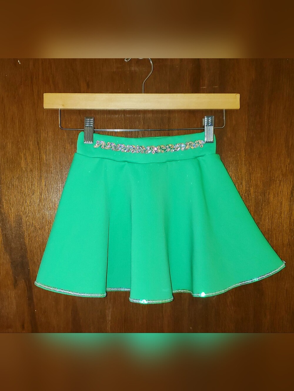 Weissman Dance Bright Green Embellished Circle Skater Skirt Sz SC